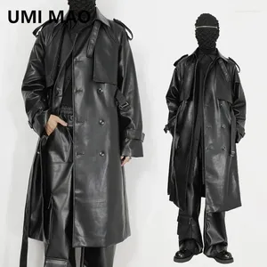 Damengrabenmäntel Umi Mao Original Herren Windbrecher Langer Design Designer Lose doppelt baced knielange Ledermantel Trend