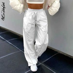 Calça feminina capris calças brancas calças de perna larga calças esportivas femininas jogging y2k camiseta feminina roupas de moda de moda calças sólidas calças de cintura alta y240429