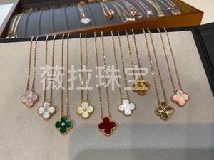 Van Cl ap classic High Version Fanjia Four Leaf Grass Necklace Single Flower Natural Fritillaria Agate Pendant Classic Double Sided Lucky Collar Chain