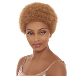 Kort afro kinky curly #27 peruk för kvinna 100% mänskliga hår peruk 150% densitet pixie curl kinky curl peruker