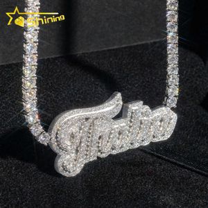 Hip Hop Iced Out 4mm Tennis Necklace Pendant Passes Diamond Tester Anpassad namn Halsband Pendant Moissanite Letter Pendantdesigner smycken