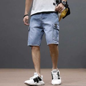 Men's Jeans Summer mens fashionable pocket jeans loose straight hat street clothing merchandise shorts Q240427