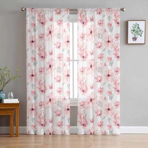 Curtain Spring Tea Flowers Watercolor Minimalist Tulle Sheer Window Curtains For Living Room Kitchen Bedroom Voile Hanging