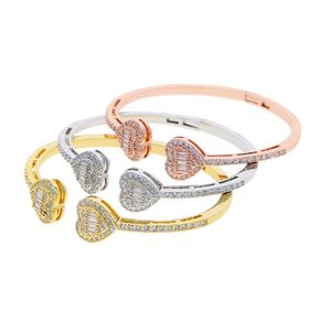 Heart Love Shape Bracciale regolabile Donne Bracciale da uomo Hip Hop a ghiaccio Bling Cubic Zirconia Coppia di gioielli regalo