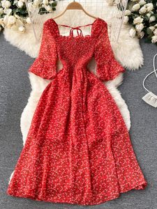 Yuoomuoo Limited Big Sales Women Dress Fashion Romantyczny kwiatowy druk szyfonowy sezon wakacji wakacyjny impreza koreańska koreańska vestidos 240425