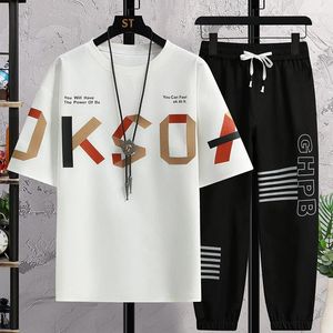 Men's Tracksuits 2024 Summer Sets Casual Short Sleeve T-Shirts And Full-Length Pants 2 Pcs Suits Outwear Loose Youth Tracksuit Clothing