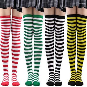 Women Socks Winter Thigh High Knitted Warm Female Over The Knee Black White Striped Long Sexy Stockings