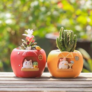 Plantadores Pots adoráveis tema de fruta planta decoração de vaso decorativo de jardim de fadas para plantas carnudas Q240429