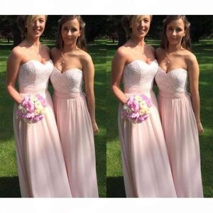 2021 Chiffon Bridesmaid Dresses Lace Sweetheart Pink Neckline Floor Length Custom Made Plus Size Maid Of Honor Gown Country Wedding Party Wear Vestidos