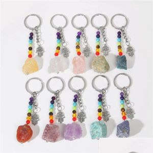 Key Rings Natural Rough Stone Crystal Quartzs Keychain Women Men Car Holder Hand Keyring Jewelry Drop Delivery Dhgarden Dhngl