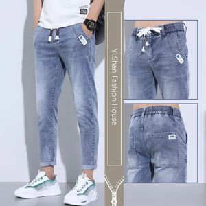 2023 Summer Thin Style Korean Street Luxury Work Pants Mens Elastic midjejoggare Jeans For Wear Clothing Denim 240422