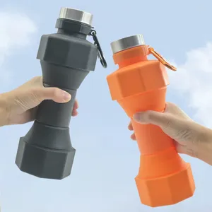 Water Bottles 650ml Portable Outdoor Running Fitness Dumbbell Sports Bottle Creative Silicone Folding Kettle Cup