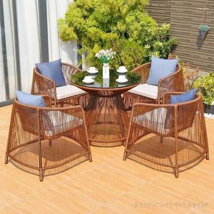 Camp Furniture Outdoor Table And Chair Courtyard Balcony Small Coffee Three-piece Set Garden Leisure Rattan