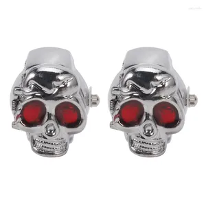 Cluster Rings 2x Red Eyes Skull Design Stretchy Band Quartz Ring Watch for Lady Men