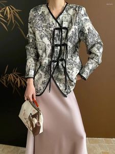 Женские куртки чернила и стирание рисовать китайский стиль Su Pan Buckle Jacket.