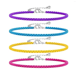 Anklets 2024 Alloy Square Pearl Chain Anklet Steel Colorful Dopamine Summer For Women Metal Ankle Bracelets Adjustable Size