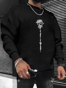 Męskie bluzy bluzy zabawne kwitnący róża kreatywny wzór męski wierzchołki Crewneck polar pullover hip hop bakotury mody swobodny prosta odzież sportowa d240429