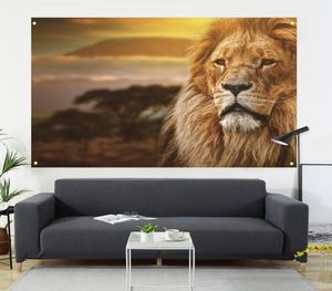Lion Half Head With Picture and Flag Living Room Decoration Home Interior Decoration målning 600D Oxford Tyg 100 150cm8374163