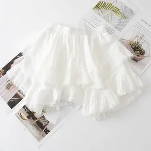 Skirts Cotton Linen Summer Mini Irregular Ruffle Skirt White Black Pink Japanese Candy Color Short A Line Harajuku Party Casual