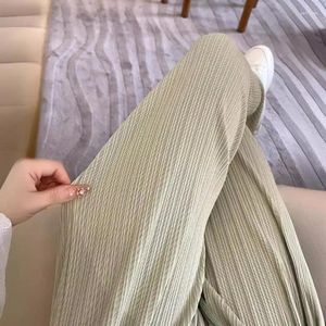 Women's Pants Large Size Ice Silk Wide Leg 2024 Summer High Waist Drape Slim Loose Straight Fashion Casual