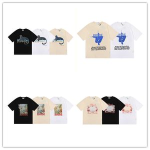 Alta qualidade Original Rhuder Designer T Shirts Summer Trends Series Impresso Mangas curtas para Better Life Street Travel Diário de desgaste diário com juventude com 1: 1 logotipo