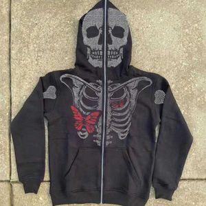 Herrtröjor tröjor överdimensionerade full zip cardigan gotisk tröja punk strtwear fjäril roston upp hoodie y2k kläder grunge topp h240429