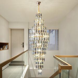 Duplex Loft Light Luxury Crystal Pendant Light Post-Modern Minimalist Villa High Spiral Staircase Chandelier Pendant Lights