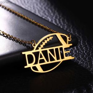 Pendant Necklaces Personalized American football necklace mens rugby jewelry stainless steel custom name necklace BffWX