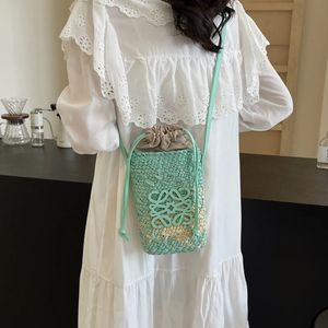 2024 For Women Straw Rushwork Design Summer Phone Mini Bag Feminina Handbag Hand Bag Handbags Beach Holiday Wear Outdoor 240420