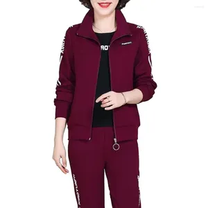 Women's Two Piece Pants Women Loose Fit Suit Stylish Mid-aged Winter Tracksuit Set With Letter Print Coat Elastic Waist Soft Top For Fall