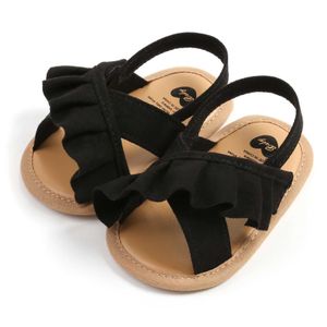Sandálias ewodos meninas sandálias de verão apartamento fofo de babados não deslizados solos macios baby primeiro passo roupas camurça sandalsl240429