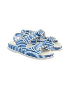 24SS Designer de verão feminino sandálias Velcro listrado casual casual genuíno espesso de sola plana de feriado de férias frias legais