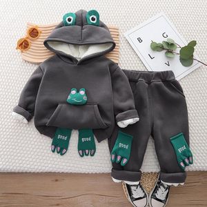 Clothing Sets 2024 Autumn Children's Hooded Cute Frog Casual Top And Bottom 2 Piece Set 3D Animal Year Gift 1-3Y