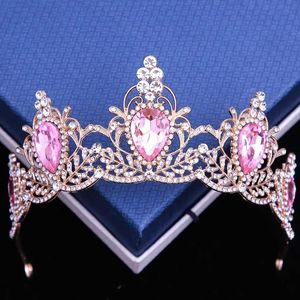 Tiaras Barroco 7 cores Coroa de cristal azul -céu rosa Tiara for Women Wedding Party New Luxury Bridal Crown Hair Dress Acessórios