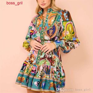 Women Vronses Designer 2024 New Leisure Fashion Shirt Printed Shirt Cardigan Style Gress