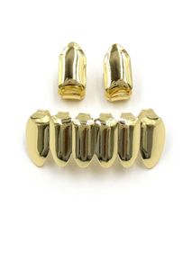 Hip Hop Gold Plated Bocal Grillz Conjunto 2pcs Top single 6 Dentes Bottom Grill Set Whole6628897