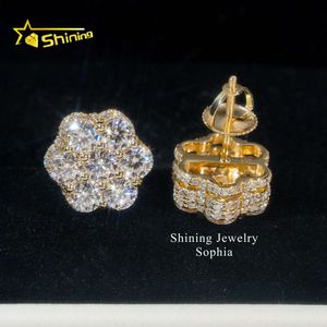 Top sell flower design 10K solid yellow gold iced out luxury vvs moissanite stud earrings hip hop earringDesigner Jewelry