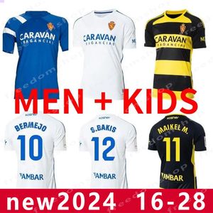 2023 2024 Real Zaragoza Fran Gamez Soccer Jerseys 23 24 Zapater Home Jersey Pombo Shinji Kagawa Футбольные рубашки Guti Javi Ros L. Suarez Camiseta de Futbol Men Kid Kit