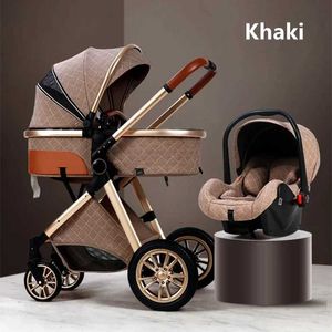 Kinderwagen# Luxus Baby Kinderwagen 3-in-1 mit Autositzen tragbare reversible Hochlandschaft Heiße Mutter Reise Pflaume Q2404291