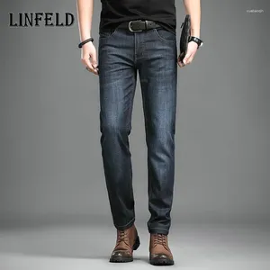 Mäns jeans Linfeld Autumn and Summer Mens Pants Solid Color Straight Strech Formal Business Byxor High Quality