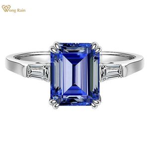 Band Rings Wong Rain 100% 925 SterlSilver Emerald Cut 6*8MM Lab Sapphire Tanzanese Gemstone Engagement RFor Women Classic Jewelry J240429