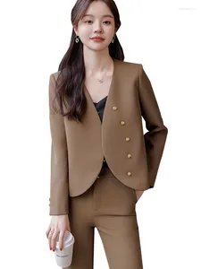 Kvinnors tvåbitar byxor Fashion Office Ladies Pant Suit Women Black Beige Coffee Kvinnliga affärsarbeten Wear Jacket Blazer och byxa formell