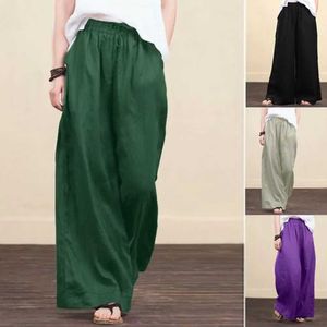 Women's Pants Capris New Vintage Linen Elastic Waist Wide Leg Pants Womens Long Pants Summer Solid Color Casual Loose Pants Womens Bohemian Dress Y240429