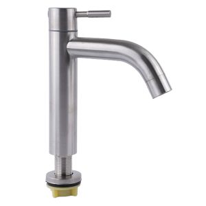 Set Silver Bathroom Faucet Deck Mounted Single Cold Water Sink Mixer Tap Stainless Steel Basin Faucets Bathroom Accessories