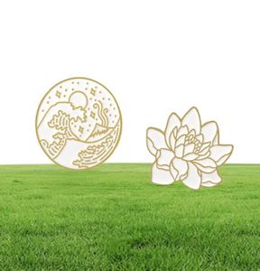 Enamel Brooch Pin Lotus Flower Wave Round Badge Seaside Star Moon Ocean Plant Brooches Pins Hat Coat Jewelry Gifts 1493 E38448588