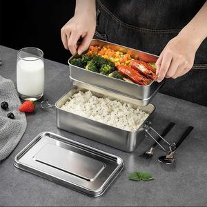 Bento Boxes 304 stainless steel lunch box double-layer bento student food container snack storage leak proof fruit Q2404271