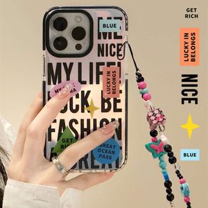 Personalized Graffiti English Phone Case Minimalist with Checkered Rubik's Cube Hanging Strap Iphone 12/13/14/15max