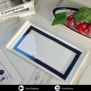 Plakalar Lüks Seramik Tepsisi Mavi Dikdörtgen 12.5 -inç Tablet Konuklar için Tutlu Çikolata Dekoratif Kahve