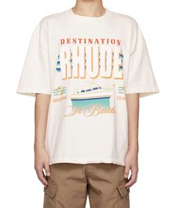 Yüksek kaliteli orijinal rhuder tasarımcı tişörtleri yaz tatil tarzı yat mektubu sürümü slogan baskılı kısa kollu tshirt high caddesi 1: 1 logo