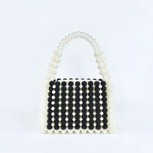 Drawstring Customized Niche Design Black White Splicing Small Fragrant Style Yangmei Ball Women's Bag Hand Woven Beaded Ladies Handbag